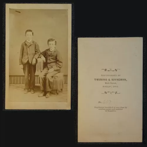 Antique CDV Carte De Visite of Two Boys Findlay Ohio: Front and Back