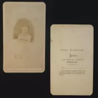 Antique CDV Carte De Visite Little Girl in Chair. Signed: Front and Back - Click to enlarge