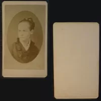 Antique CDV Carte De Visite Woman with Braided Top Bun: Front and Back - Click to enlarge