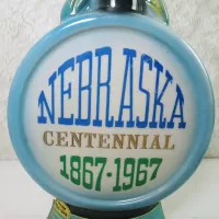 Nebraska Centennial 1967 Vintage Jim Beam Decanter: Front Closeup - Click to enlarge