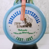 Nebraska Centennial 1967 Vintage Jim Beam Decanter: Back Closeup - Click to enlarge