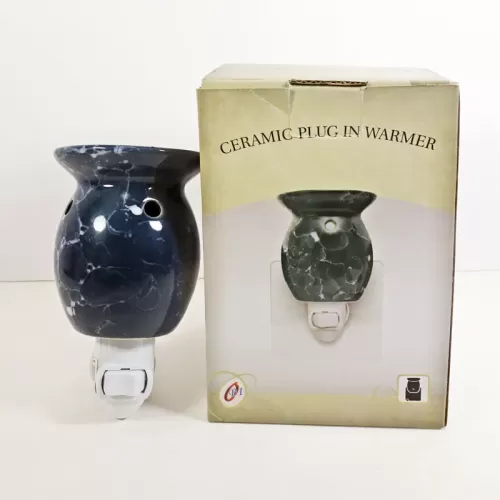 Blue Marbled Ceramic Plug In Scented Tart Warmer: With Box