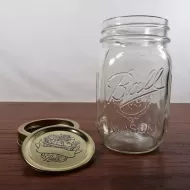 Ball Mason Jar with Measuring Marks and Gold Metal Lid: Lid Off