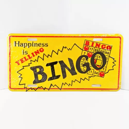 Happiness is Yelling Bingo Novelty License Plate Sign: Front