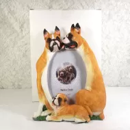 Boxer dogs and puppy polyresin figurine photo frame holds one 4x6 picture: With Box