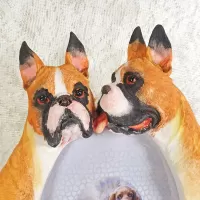 Boxer dogs and puppy polyresin figurine photo frame holds one 4x6 picture: Adults Front - Click to enlarge