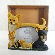 Chihuahua dogs and puppies polyresin figurine photo frame holds one 6x4 picture: With Box