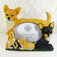 Chihuahua dogs and puppies polyresin figurine photo frame holds one 6x4 picture: Front - Click to enlarge