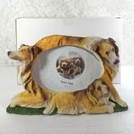 Collie dogs and puppy polyresin figurine photo frame holds one 6x4 picture: With Box