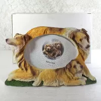 Collie dogs and puppy polyresin figurine photo frame holds one 6x4 picture: With Box - Click to enlarge