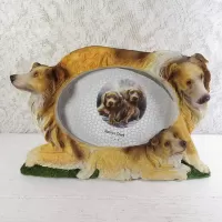 Collie dogs and puppy polyresin figurine photo frame holds one 6x4 picture: Front - Click to enlarge
