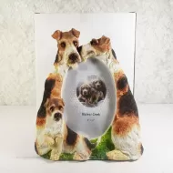 Fox Terrier dogs and puppy polyresin figurine photo frame holds one 4x6 picture: With Box