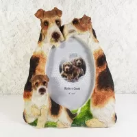 Fox Terrier dogs and puppy polyresin figurine photo frame holds one 4x6 picture: Front - Click to enlarge
