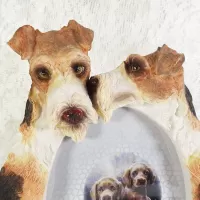 Fox Terrier dogs and puppy polyresin figurine photo frame holds one 4x6 picture: Adults - Click to enlarge