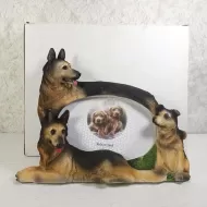 German Shepherd dog and puppies polyresin figurine photo frame holds one 6x4 picture: With Box