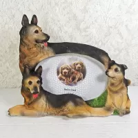 German Shepherd dog and puppies polyresin figurine photo frame holds one 6x4 picture: Front - Click to enlarge