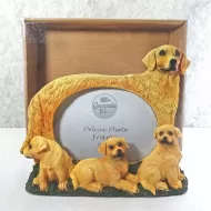 Golden Retriever dog and puppies polyresin figurine photo frame holds one 6x4 picture: With Box