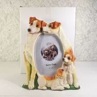 Jack Russell dogs and puppies polyresin figurine photo frame holds one 4x6 picture: With Box