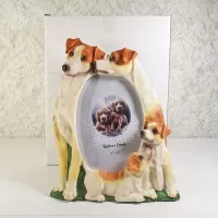Jack Russell dogs and puppies polyresin figurine photo frame holds one 4x6 picture: With Box - Click to enlarge