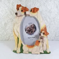 Jack Russell dogs and puppies polyresin figurine photo frame holds one 4x6 picture: Front - Click to enlarge