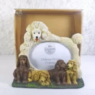 Poodle dog and puppies polyresin figurine photo frame holds one 6x4 picture: With Box