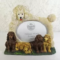 Poodle dog and puppies polyresin figurine photo frame holds one 6x4 picture: Front - Click to enlarge