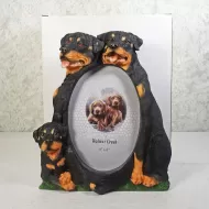 Rottweiler dogs and puppy polyresin figurine photo frame holds one 4x6 picture: With Box