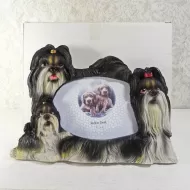 Shih Tzu dogs and puppy polyresin figurine photo frame holds one 6x4 picture: With Box