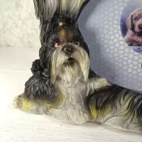 Shih Tzu dogs and puppy polyresin figurine photo frame holds one 6x4 picture: Laying Puppy - Click to enlarge