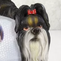 Shih Tzu dogs and puppy polyresin figurine photo frame holds one 6x4 picture: Puppy with Red Bow - Click to enlarge