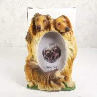 Tall Collie dogs and puppy polyresin figurine photo frame holds one 2x3 picture: With Box - Click to enlarge