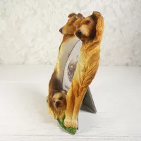 Tall Collie dogs and puppy polyresin figurine photo frame holds one 2x3 picture: Left - Click to enlarge