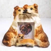 Collie dogs and puppy polyresin figurine photo frame holds one 2x3 picture: Front - Click to enlarge