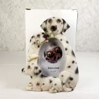 Dalmatian dog and puppies polyresin figurine photo frame holds one 2x3 picture: With Box - Click to enlarge