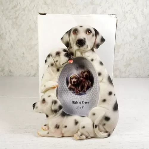 Dalmatian dog and puppies polyresin figurine photo frame holds one 2x3 picture: With Box
