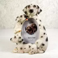 Dalmatian dog and puppies polyresin figurine photo frame holds one 2x3 picture: Front - Click to enlarge