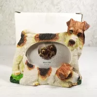Fox Terrier dog and puppy polyresin figurine photo frame holds one 3x2 picture: With Box - Click to enlarge