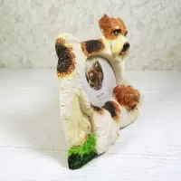 Fox Terrier dog and puppy polyresin figurine photo frame holds one 3x2 picture: Right - Click to enlarge