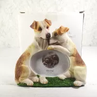 Jack Russell Terrier dog and puppy polyresin figurine photo frame holds one 3x2 picture: With Box - Click to enlarge