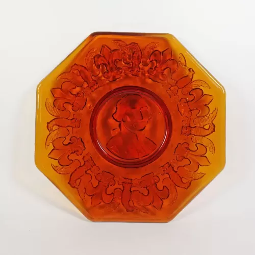 George Washington Vintage Octagon Amber Glass Plate: Top