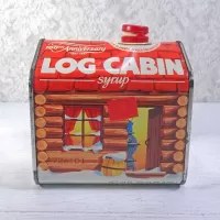 1987 Log Cabin Syrup 100th Anniversary Vintage Metal Tin: Back - Click to enlarge