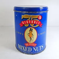 1991 Planters Mr. Peanut 75th Birthday Metal Canister: Back - Click to enlarge