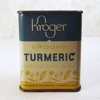 Kroger Ground Turmeric Vintage Metal Spice Tin: Front - Click to enlarge