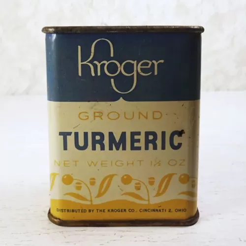 Kroger Ground Turmeric Vintage Metal Spice Tin: Front