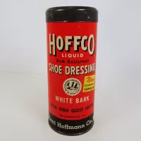Vintage Hoffco Liquid  Shoe Dressing Cardboard Canister: Front - Click to enlarge