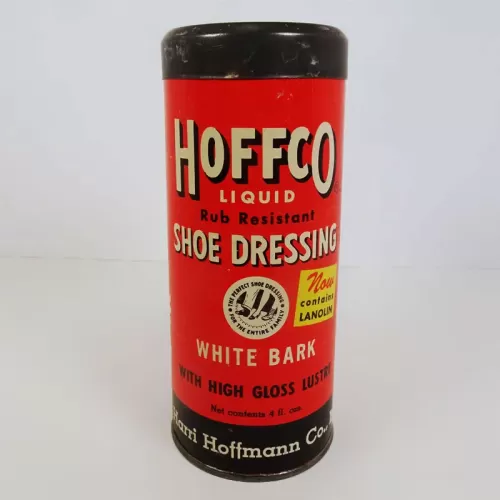Vintage Hoffco Liquid  Shoe Dressing Cardboard Canister: Front