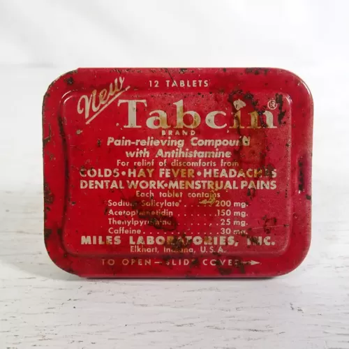 Tabcin Pain Relieving Compound Vintage Metal Slider Tin: Top