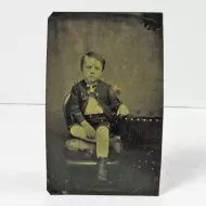 Antique Tintype Photo Bored Boy with Blank Stare: Front