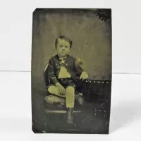 Antique Tintype Photo Bored Boy with Blank Stare: Front - Click to enlarge