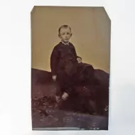 Antique Tintype Photo Boy Wearing Striped Socks: Front